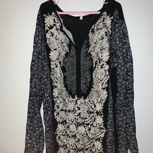 Embroidered black bollywood indian tunic kurti set